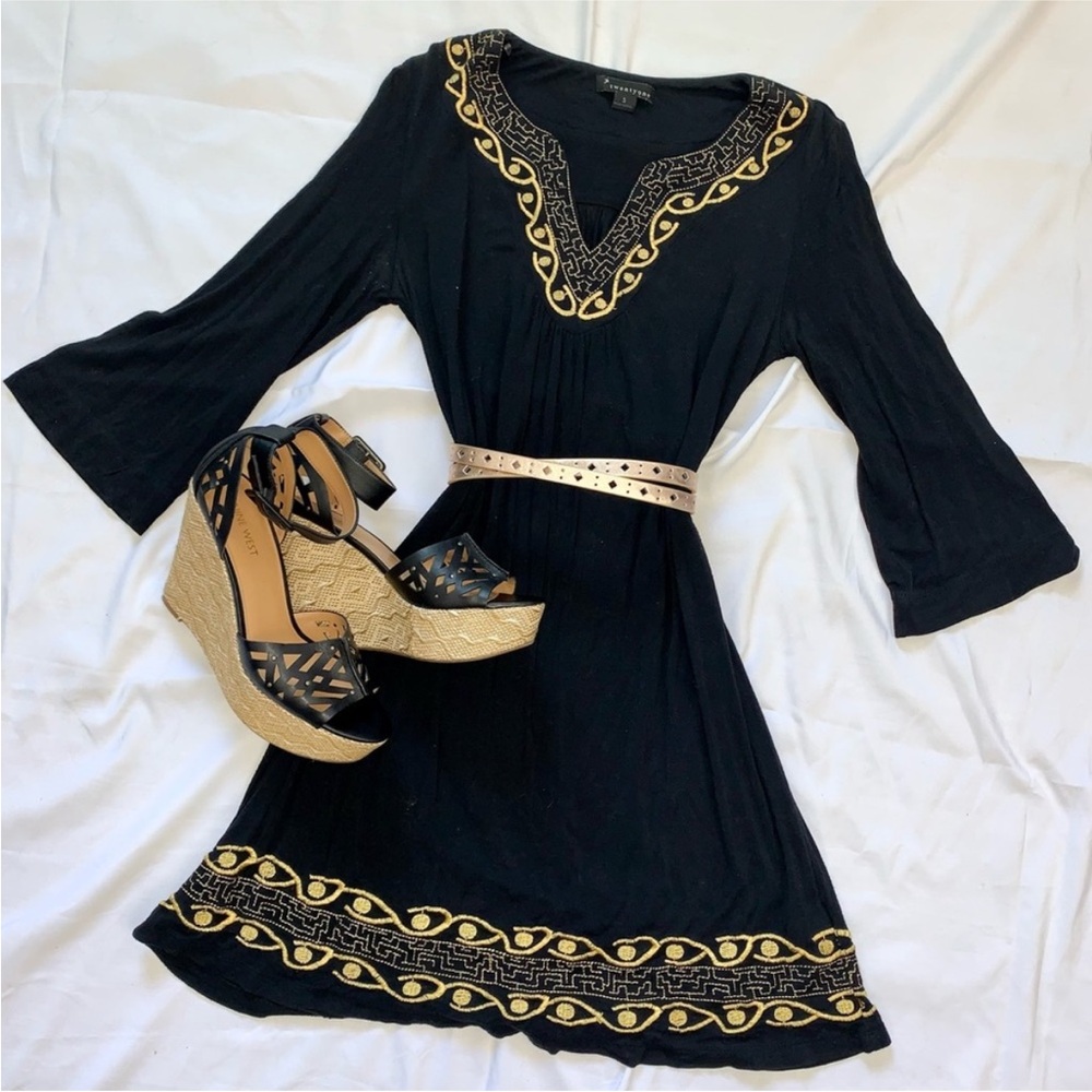 Lightweight Black & Gold Embroidered Dress